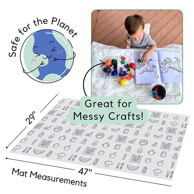 30 Pack | Disposable Splat Mats | Biodegradable + Compostable | THEO'S MATS | Under Highchair Splat Mat for Floor | Baby Led Weaning Supplies | (THEO001)