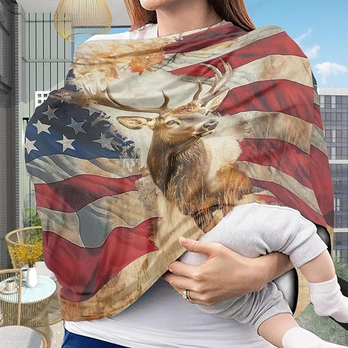 Belidome Deer American Flag Breastfeeding Cover 4th of July Nursing Cover Up for Breastfeeding Patriotic Baby Carseat Canopy Breathable