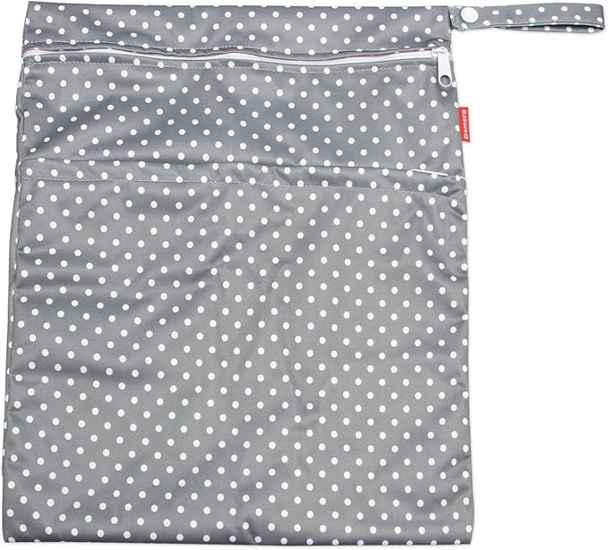 Damero 2pcs Wet and Dry Bag, Travel Wet Dry Bag with Handle for Cloth Diaper, Pumping Parts, Clothes, Swimsuit and More, Gray Dots