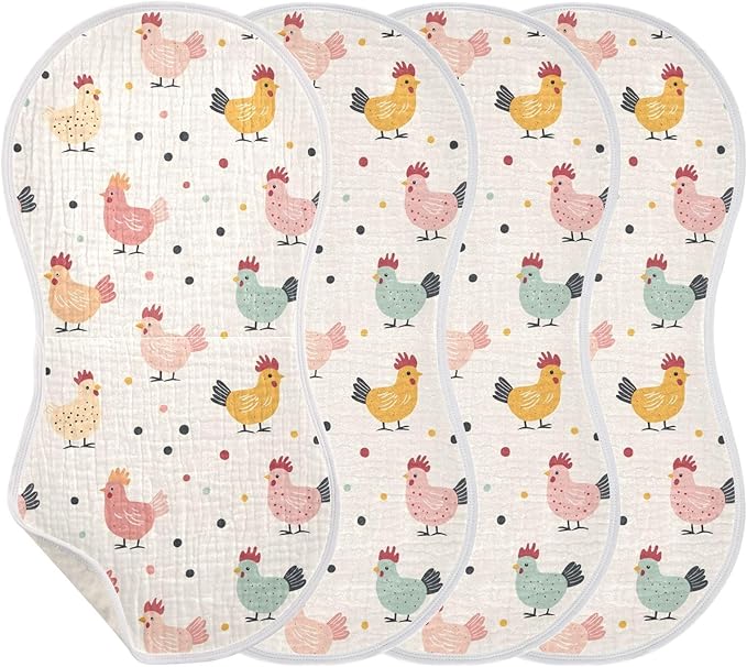 vvfelixl Muslin Burp Cloths Happy Pastel Chickens Baby Washcloths for Baby Girl Boys 2 Pack
