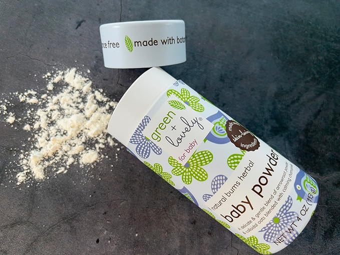 Natural Bums Baby Powder, Natural Arrowroot + Chamomile Based Powder Safe for Sensitive Skin, Corn Free, Calming Oats, Zero Synthetic Scent or Preservatives - 6 Volume oz - green + lovely (2)