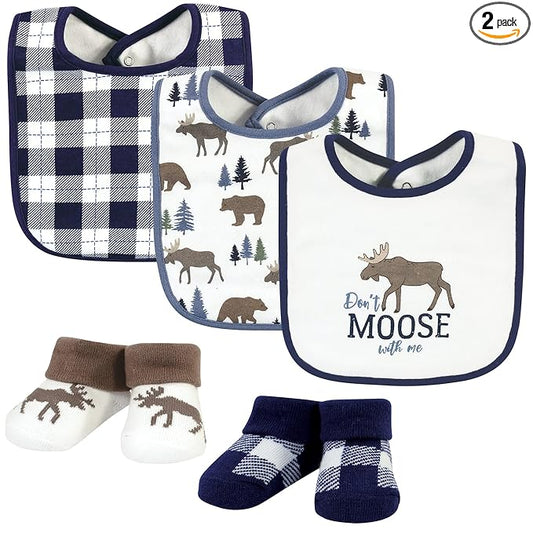 Hudson Baby Unisex Baby Cotton Bib and Sock Set, Moose Bear, One Size