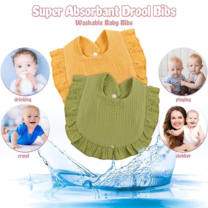 JaGely 12 Pieces Baby Muslin Bibs Bandana Drool Bibs for Boys and Girls Soft Adjustable Baby Cotton Teething and Drooling for Newborn Toddler Infant