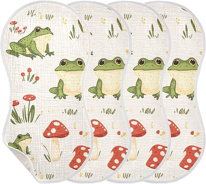 Frog Forest Mushrooms Burp Cloths Baby Boys Girls Absorbent Soft Cotton Burping Cloths Rags 4 Pack