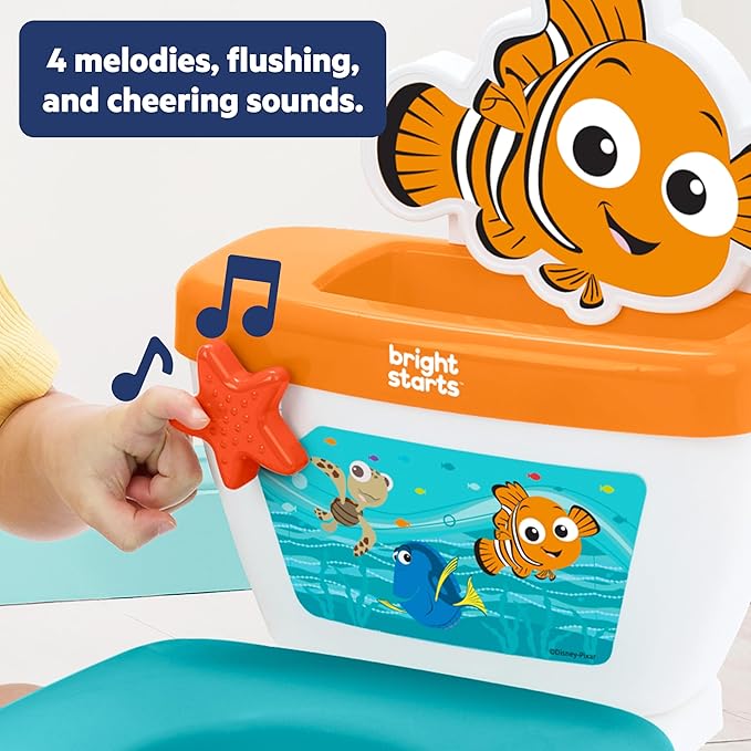 Bright Starts Disney Junior Finding Nemo My Size Potty Training Toilet, Toddler Potty Chair with Flushing & Cheering Sounds, Removable Seat with Splash Guard & Handles, Ages 18+ Months, Up to 50 lbs