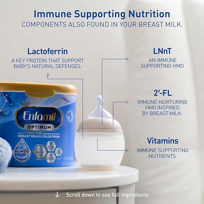 Enfamil Optimum (Enspire), Our Closest Formula to Breast Milk, Immune-Supporting Lactoferrin and Brain-Supporting DHA Baby Formula, Powder 20.5 Oz Tub (Pack of 3)