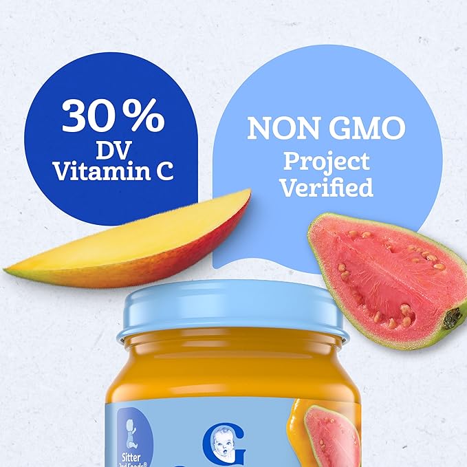 Gerber Infant, Baby Food, 2nd Foods for Babies, Puree Jar, Fruit Mango Guava 4oz Jar, 10 Count