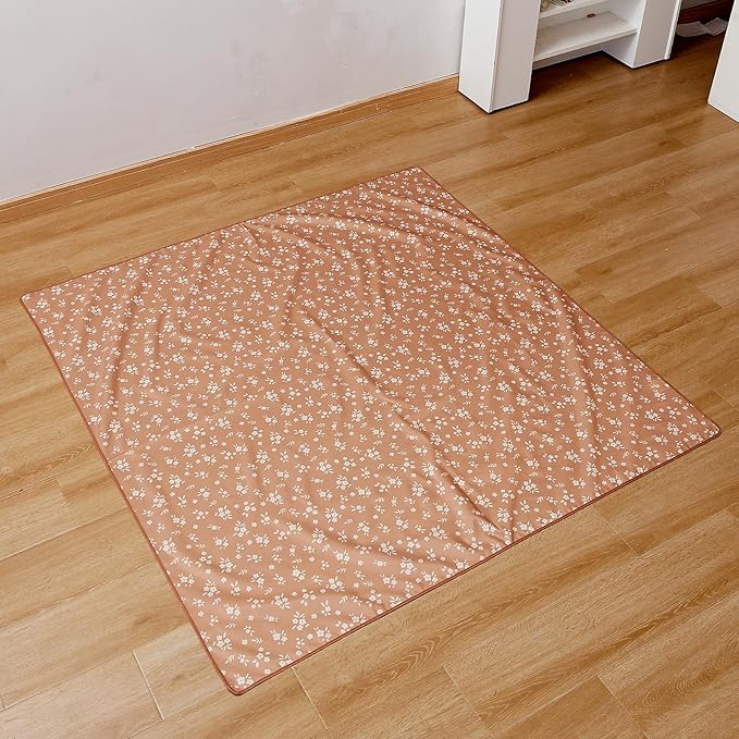 Baby Splat Mat for Under High Chair, 51 x 51 Inch Wipeable Splash Mat，Floor Protector，Wipe-Clean Tablecloth and Playing Mat (Flower)