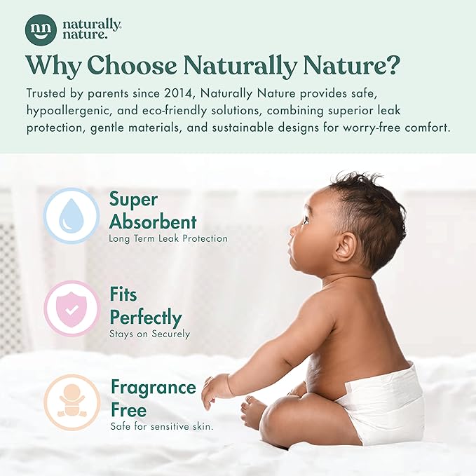Naturally Nature Overnight Leak-Protection Diaper Booster Pads, for Heavy Wetters, Diaper Liners for Baby Overnight Diapers - Size N-3 Unisex, 32-Pack