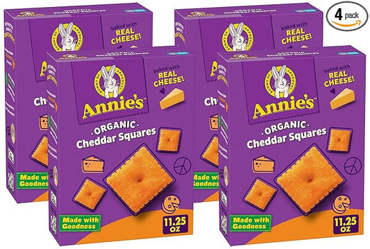 Annie's Organic Original Cheddar Squares Baked Snack Crackers, Made with Real Cheese, 11.25 oz (Pack of 4)