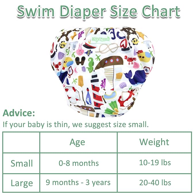 wegreeco Baby & Toddler Snap One Size Adjustable Reusable Baby Swim Diaper (Sealife,Large,3 Pack)