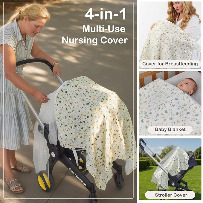 Muslin Nursing Cover for Breastfeeding,Breathable Breastfeeding Cover, Privacy Breastfeeding Cover Nursing Apron, Lightweight & Ventilated Breastfeeding Cover,Multi-use Stroller Cover