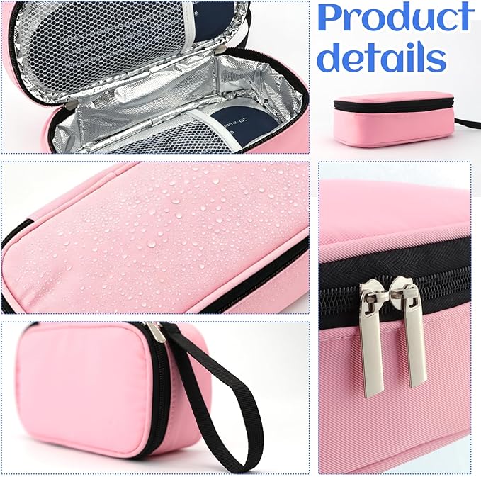 Breastmilk Cooler Bag with Ice Pack, Portable Insulated Breast Milk Storage Cooler Bag, Small Stylish Breastmilk Storage Bag Cooler with Wrist Strap (Light Pink)