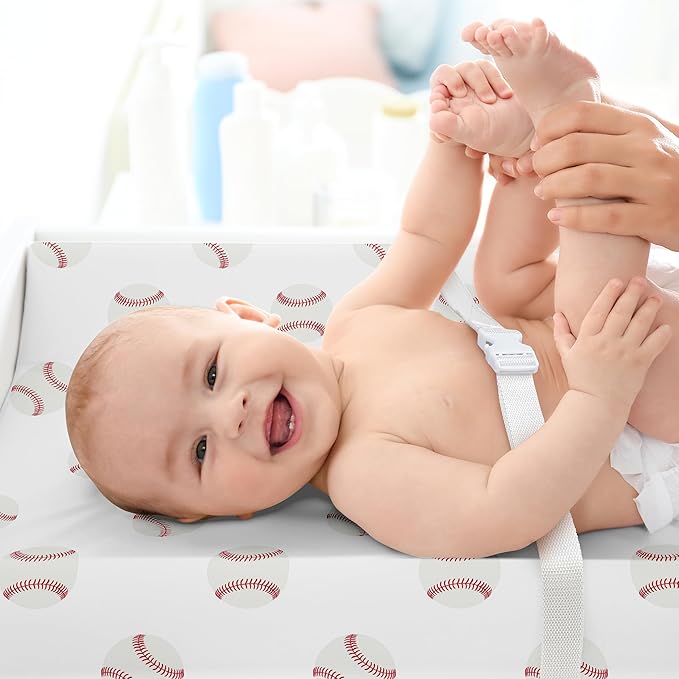 Sweet Jojo Designs Baby Changing Pad Cover Sheet (Baseball Sports) for Boys, Infant/Newborn Diaper Change Table Mat Covers (Red & White Baseballs, Americana Sport, for the Base Balls Patch Collection)