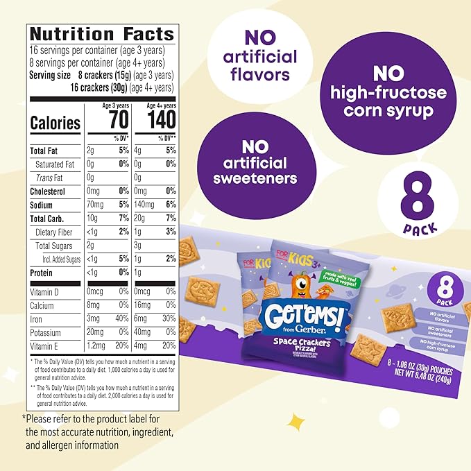 Get'ems! from Gerber Pizza Space Crackers, Kids Snack, Iron, Vitamin E, Kids Crackers, 8PK