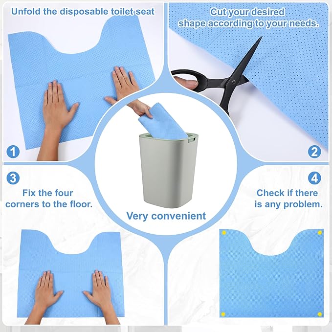 30 Pack Disposable Toilet Mats Non-Slip Toilets Floor Protector from Urine Absorbent Toilet Floor Mat U Shaped Toilets Mat for Bathroom, Blue, 22" x 20"