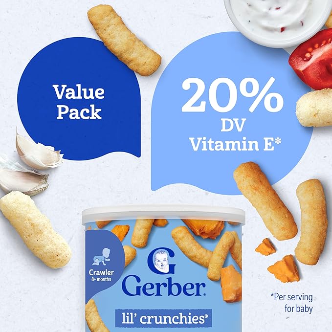 Gerber Stage 3 Baby Food Snacks, Value Pack Lil’ Crunchies, Baby Led Feeding, 4PK