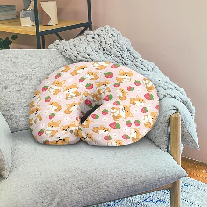 Corgi Strawberry Nursing Pillow Cover for Bottle Feeding, Removable Breathable Nursing Pillow Case for Baby Boy Girl, Durable Custom Gifts