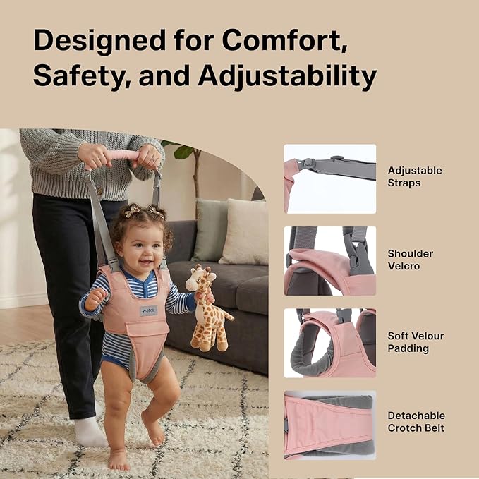 Watolt Baby Walking Helper Harness - Help Toddlers Learn to Walk Stand Up with Adjustable Handheld Walker - Learning Assistance Safety Belt Harness Support for Babies 6 to 24 Months (Pink)