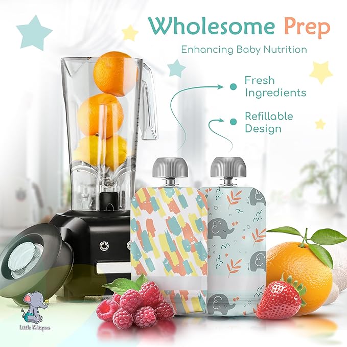 LittleWhispers Reusable Baby Food Pouches - Refillable with Applesauce, Yogurt, Fruit Puree, Smoothie - 10 Pack - Toddler & Kids Squeeze Pouch