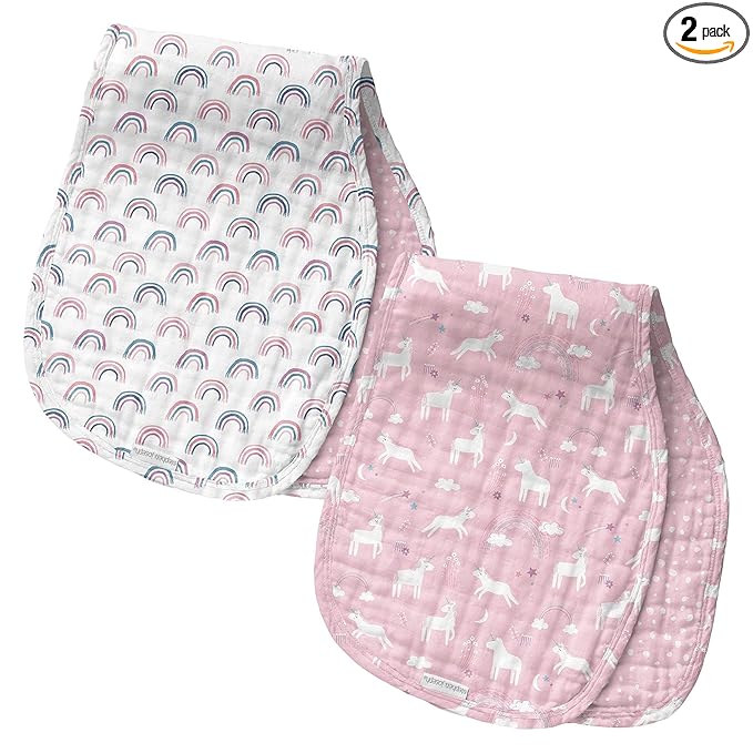 Stephen Joseph, Muslin Baby Burp Cloths, 2-Pack 100% Cotton, Burp Cloth for Baby Boys and Girls, Unicorn