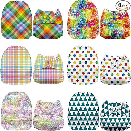 Mama Koala 1.0 Cloth Diapers for Babies, 6 Pack Pocket Shell Only (NO Inserts) - One Size Washable and Reusable Pocket Diapers for Newborns and Toddlers - 160038