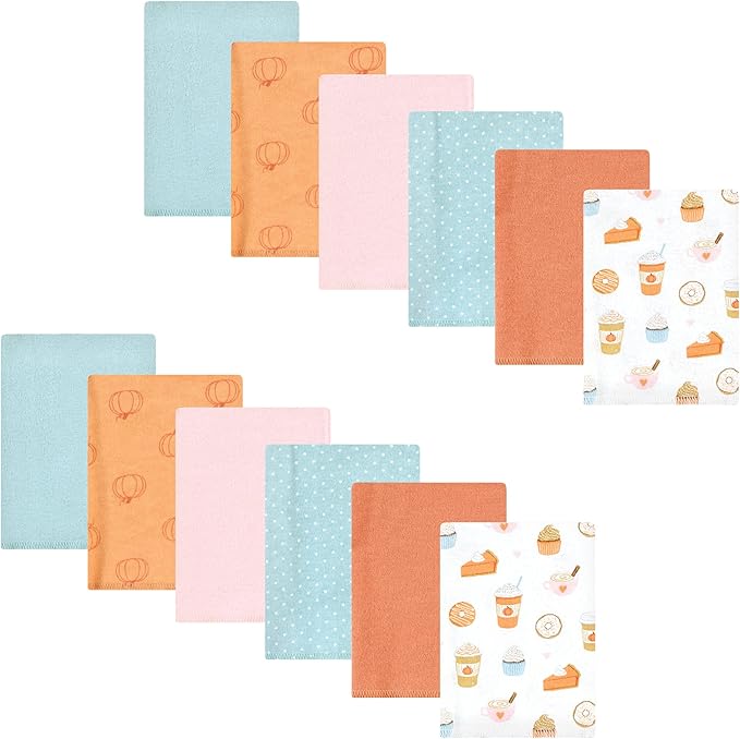 Hudson Baby Unisex Baby Cotton Flannel Burp Cloths Bundle, Pumpkin Spice, One Size