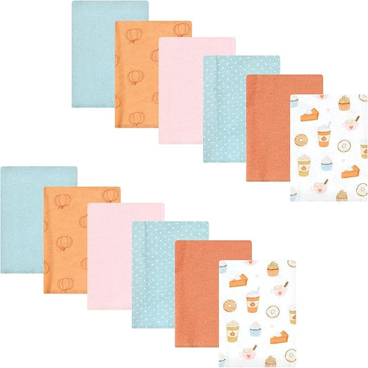 Hudson Baby Unisex Baby Cotton Flannel Burp Cloths Bundle, Pumpkin Spice, One Size