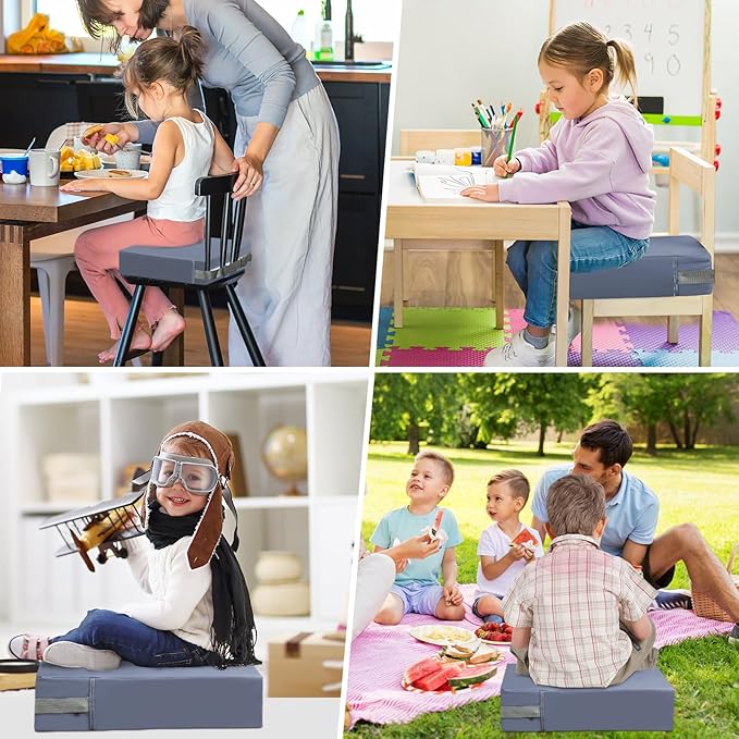 Toddler Booster Seat for Kitchen Chair Dining Table, Washable Thick Strong Support Portable Booster Chair for Toddlers Eating, Easy Cleaning Booster Seat Cushion Detachable with Adjustable Straps