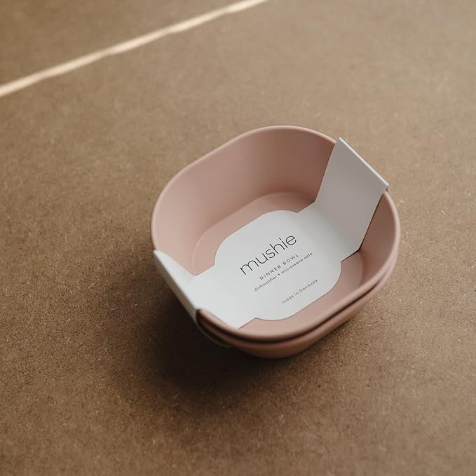 mushie Square Dinnerware Bowls for Kids | Made in Denmark, Set of 2 (Blush)