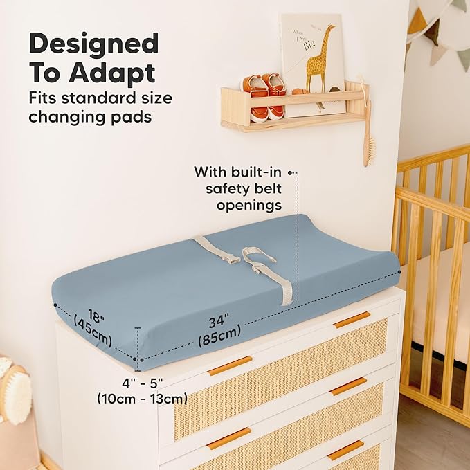2-Pack Baby Changing Pad Cover for Girl, Boy - 34x18 Soft Viscose Derived from Bamboo Baby Diaper Changing Table Pad Cover Sheets, Neutral, Snug Fit Nursery Diaper Change Sheets (Steel)