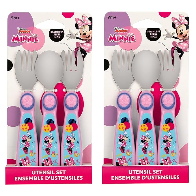Disney Minnie Mouse Toddler Forks and Spoons Bundle - 6 Pieces - Dishwasher Safe Utensils