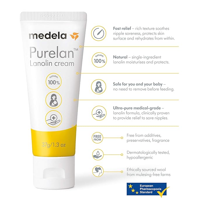 Medela 120 Count Ultra-Breathable Nursing Pads and Purelan Lanolin Nipple Cream Breastfeeding Bundle