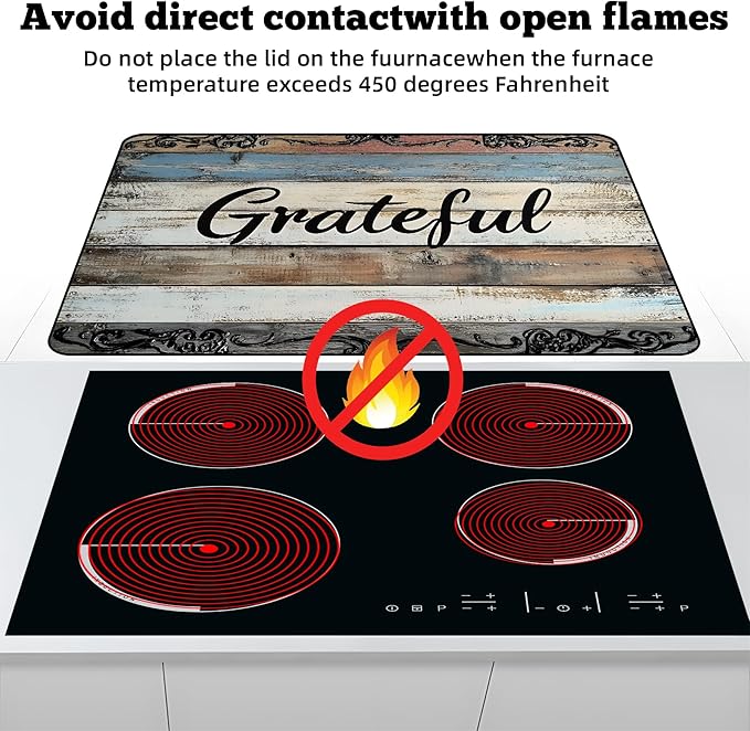 Multi-Design Stove Top Cover for Glass/Electric Stoves - 3-in-1 Heat-Resistant Protector Mat, Non-Slip Drying Rack 28"x20" (Grateful, 28" L x 20" W)