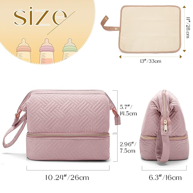 Fasrom Wearable Breast Pump Bag Compatible with Momcozy, Medela and Elvie Pumps, Double Layer Pump Carrying Case with Waterproof Mat and Insulated Pockets for Working Moms, Pink (Bag Only)