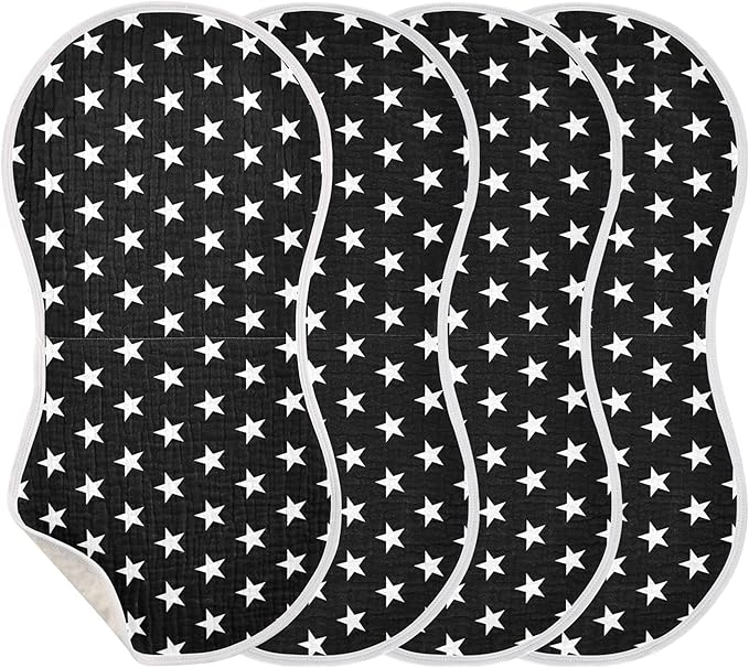 American Stars Black Burp Cloths Baby Boys Girls Absorbent Soft Cotton Burping Cloths Rags, 4 Pack
