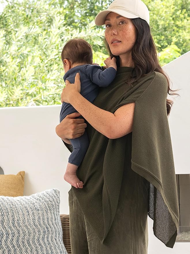 We are Amma | The Cocoon™ - Newborn Essentials Must Haves: Nursing Cover for Breast Feeding Essentials | Nursing Sweater Used as Breastfeeding Cover (Olive, One Size)