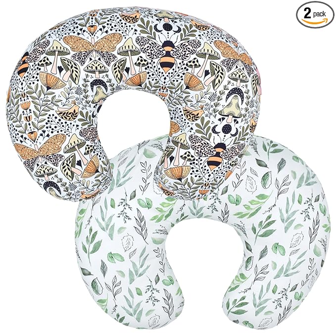 2 Pack Baby Nursing Pillow Cover Newborn U-Shaped Breastfeeding Pillowcase Cushion Cover Stretchy Replaceable Forest&Floral Pillow Cover Slipcover 22.5x21
