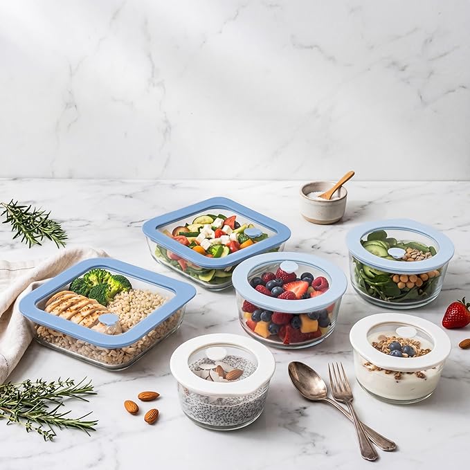 Urban Green glass storage containers with lids (White&Navy Blue-6p)
