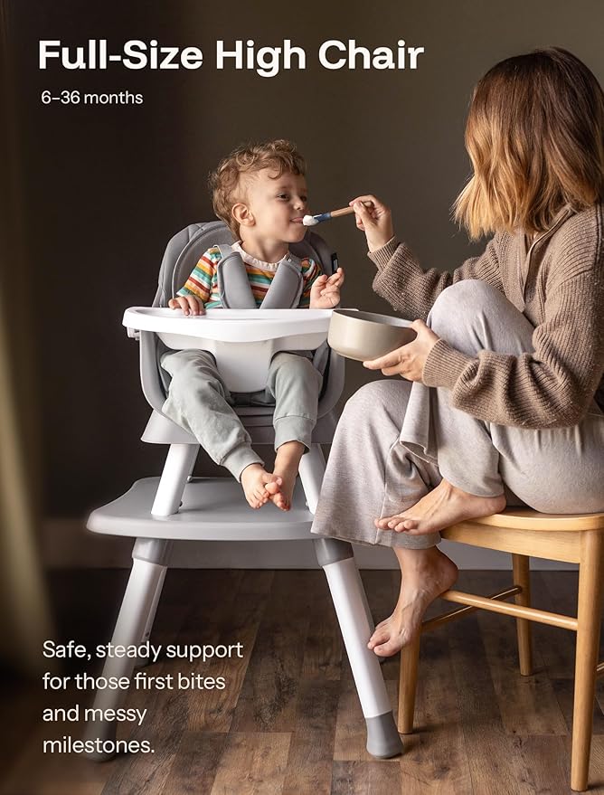 HARPPA Moro 6-in-1 Baby High Chair, Convertible Highchair for Babies and Toddlers, Feeding Booster Seat, Toddler Chair & Activity Table, 5-Point Harness, Dishwasher-Safe Removable Tray, Grey