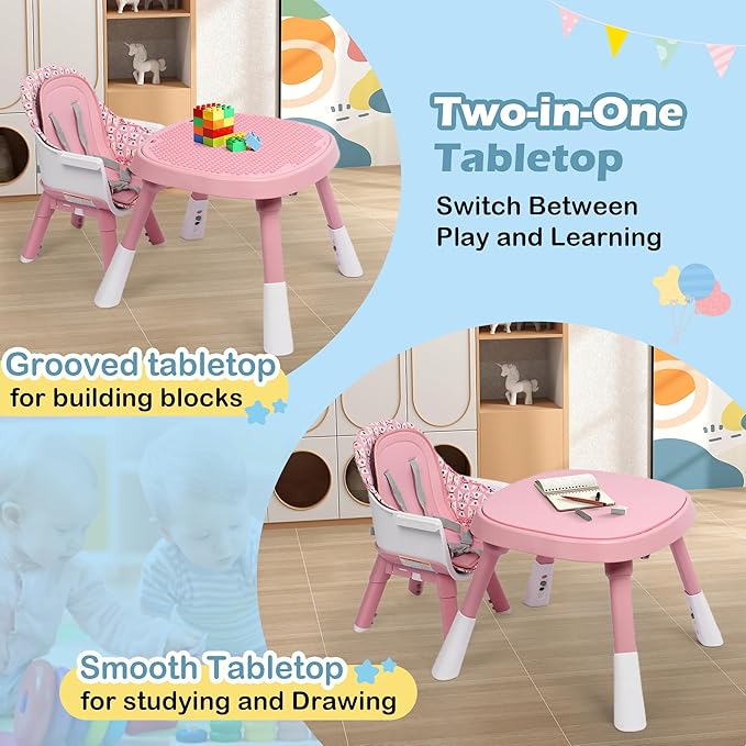 Xilingol 15-in-1 Convertible High Chair, 2-in-1 Baby Highchair & Activity Center W/Toys, Booster Seat | Building Block Table | Toddler Chair W/Removable Tray & 5-Point Harness & 2-Layer Cushion