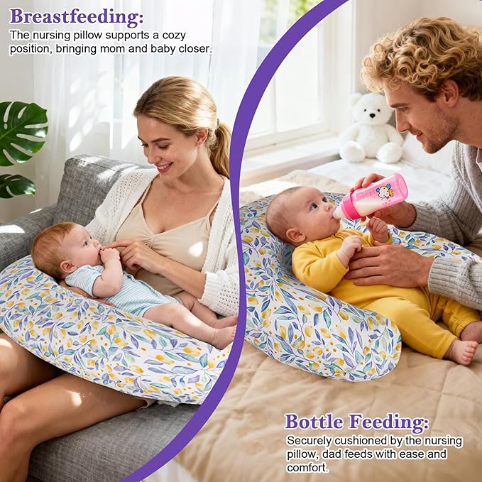 Nursing Pillow, Ergonomic Breastfeeding Pillow for Breastfeeding & Bottle Feeding, Standard Size Breathable with Washable Cover, Hypoallergenic, Tummy Time & Sitting Support (0-12Months)