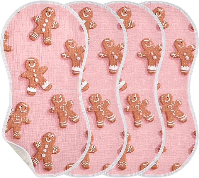 Christmas Gingerbread Pinks Cute Burp Cloths Baby Boys Girls Absorbent Soft Cotton Burping Cloths Rags, 4 Pack