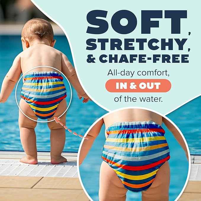 TotsBots Reusable Swim Diapers - Baby & Toddler Swimming Diapers, Adjustable Water-Friendly Swim Diaper - 2 Pack Bundle - (Size 1)
