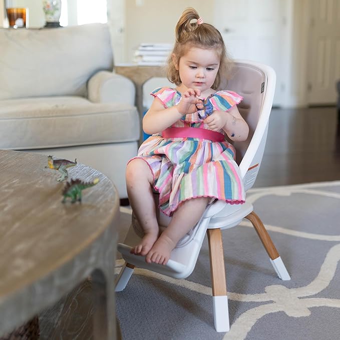 TruBliss Turn-A-Tot High Chair for Babies and Toddlers, 2 in 1 Wooden Portable Baby Feeder or Adjustable Child's Seat with 360 Degree Swivel, Removable Tray, and Pad (Grey Taupe)