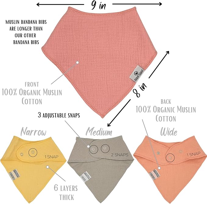 DiaperSquad's 100% Organic Cotton Baby Drool Bibs, Super Absorbent & Adjustable Baby Bibs for Drooling and Teething