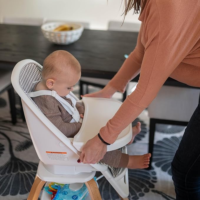 TruBliss Turn-A-Tot High Chair for Babies and Toddlers, 2 in 1 Wooden Portable Baby Feeder or Adjustable Child's Seat with 360 Degree Swivel, Removable Tray, and Pad (Gingham)