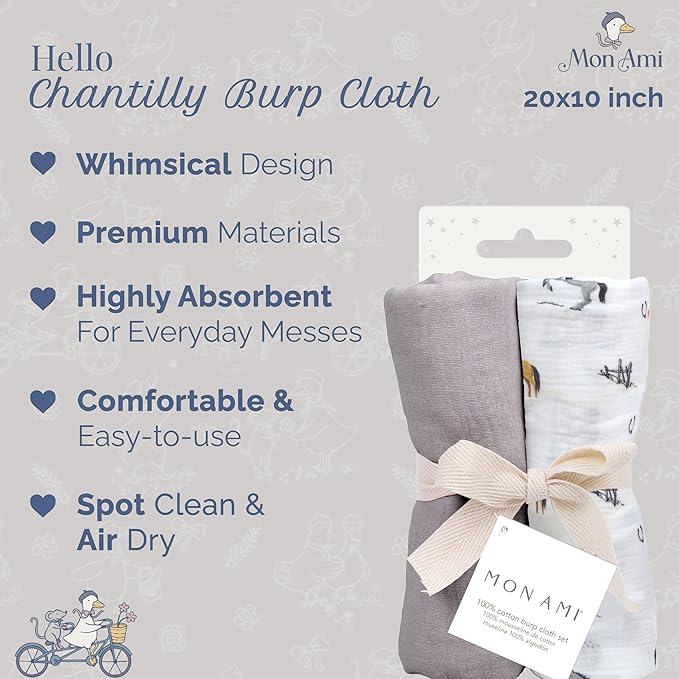 MON AMI Muslin Burp Cloths for Baby – 100% Cotton Burping Cloths for Babies, Extra Absorbent, Ultra-Soft, Baby Essentials