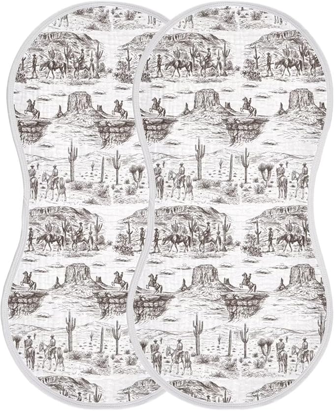 Cowboys Baby Muslin Burp Cloths Set of 2 Southwest Cowboy Muslin Washcloths Western Desert Milk Spit Up Rags Soft Newborn Towel Burp Cloth Bib for Unisex Boys and Girls, 22 x 11 Inch