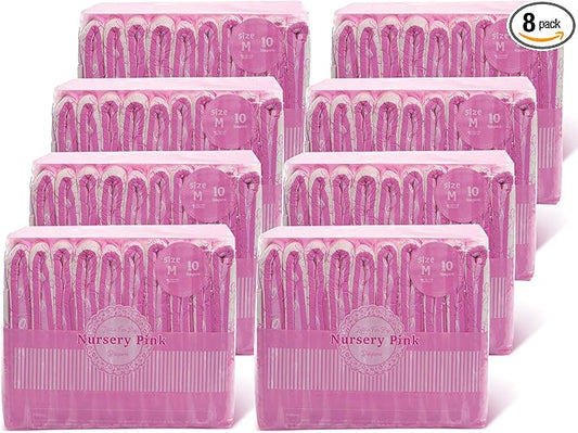 Littleforbig Adult Printed Diaper 80 Pieces (8 Packs) - Nursery Pink (Medium 28"-38")